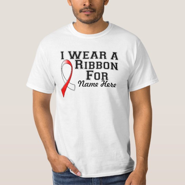 T-shirt Personnaliser je porte un ruban rouge et blanc (Devant)