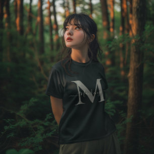T-shirt Personnaliser Monogramme Initial Nom Femme Foncé
