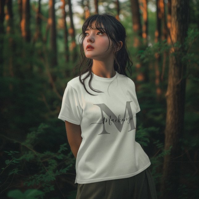 T-shirt Personnaliser Monogramme Nom initial Blanc féminin (Personalize Monogram Initial Name Women's White T-Shirt)