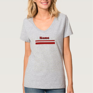 T-shirt Personnaliser Nom Bande Rouge Femmes Gris