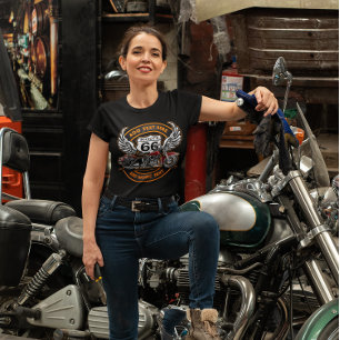 T-shirt Personnaliser Vintage Moto Route 66 Wings Design