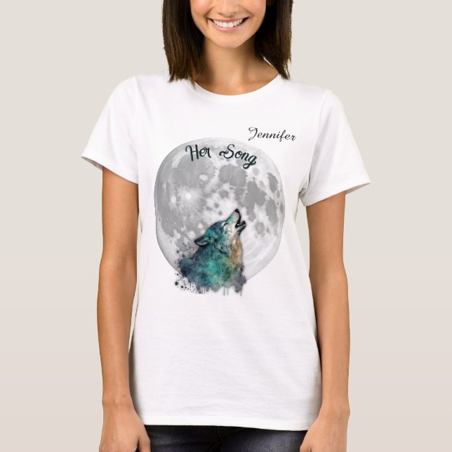 T-shirt Personnalité féminine de "Her Song" Wolf et Moon (Devant)