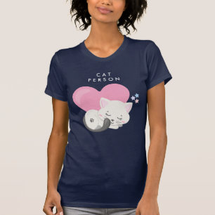 T-shirt Personne Chat Texte mignon Blanc Kitty Chat Dormir