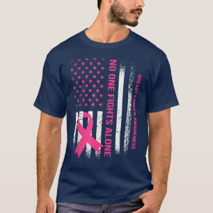 T-shirt Personne ne combat seul le cancer du sein USA Drap