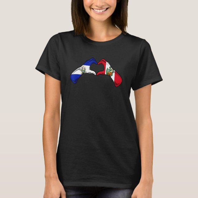 T-shirt Peru El Salvador Flag Peruvian Salvadorian Heart (Devant)