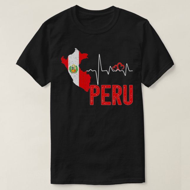 T-shirt Peru Flag Map Heartbeat Design for Peruvian Pride  (Design devant)