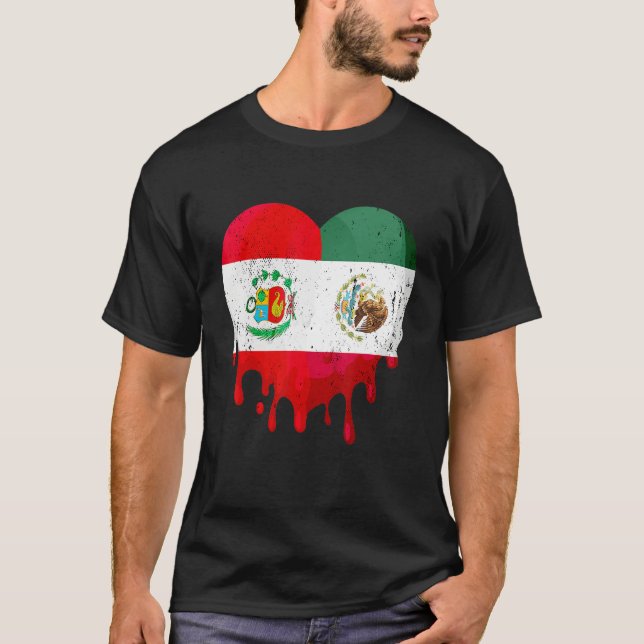 T-shirt Peru Mexico Flag Heart Citizen Grown Patriot Count (Devant)