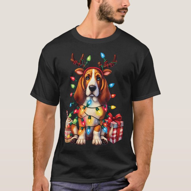 T-shirt Pet Animal Basset Hound Dog Lover Reindeer Christm (Devant)