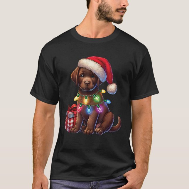 T-shirt Pet Animal Chocolate Labrador Dog Santa hat Christ (Devant)