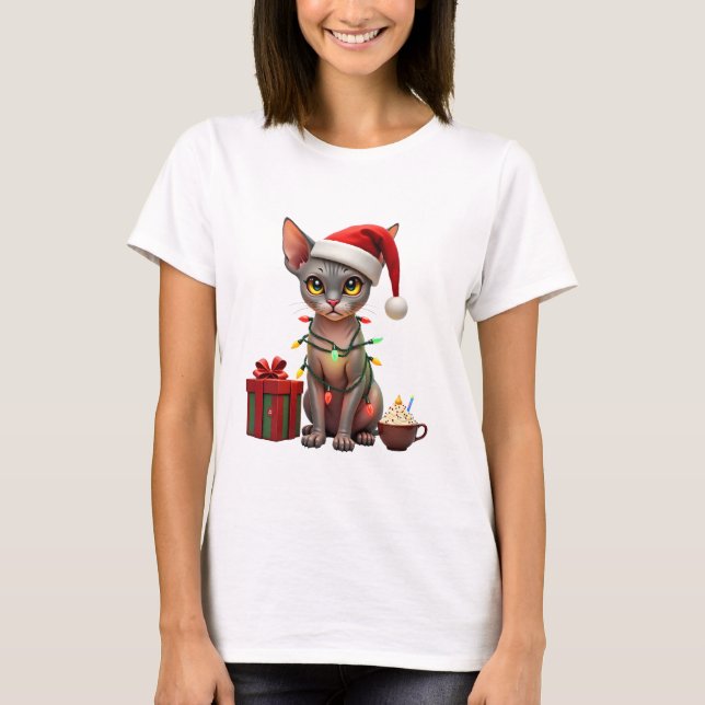T-shirt Pet Animal Lovers Cute Sphynx cat Reindeer Antlers (Devant)