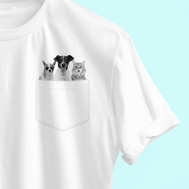 T-shirt Pet In Pocket | Custom 3 Pet Photo  (Créateur téléchargé)