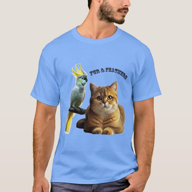 T-shirt Pet Lover British Shorthair Cat & Cockatoo Bird (Devant)