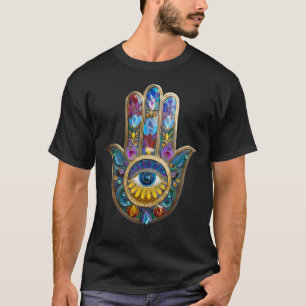 T-shirt Pétales Colorés Feuilles Hamsa Saphir Troisième Oe