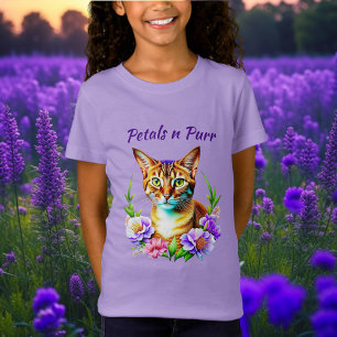 T-Shirt Pétales et Purr Cute Chat et jolies Fleurs
