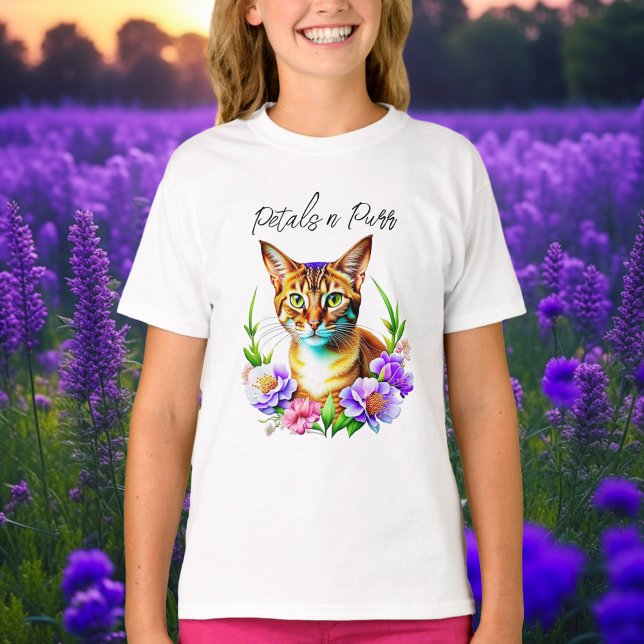 T-shirt Pétales et Purr Cute Chat et jolies Fleurs (Créateur téléchargé)