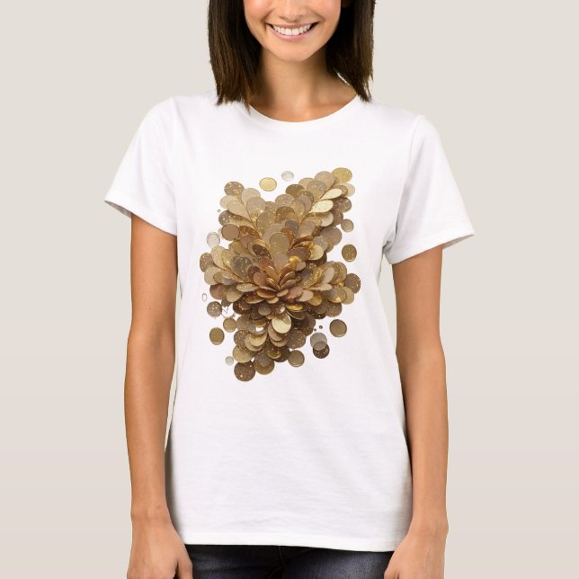 T-shirt Pétales scintillants dorés argentés dynamiques (Devant)