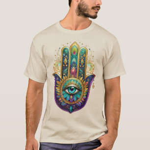 T-shirt Pétales violettes vert or Hamsa Turquoise Troisièm