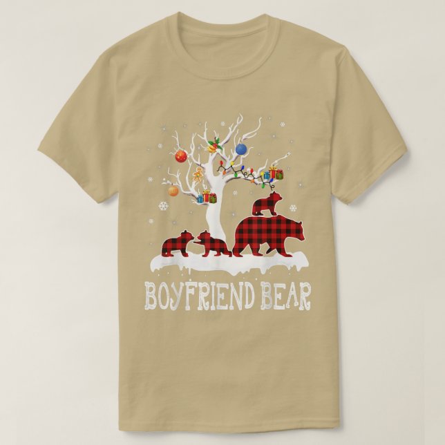 T-shirt Petit ami Ours Pyjama de Noël Buffle Rouge Plaid (Design devant)