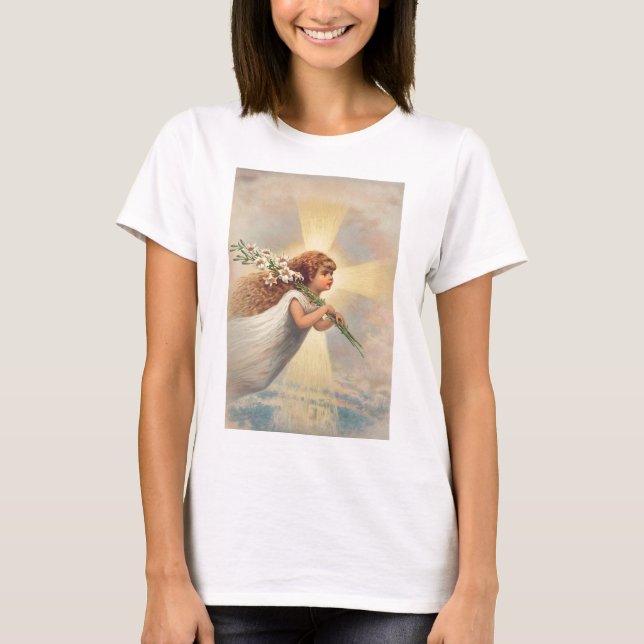 T-shirt Petit ange bébé tenant des lys (Devant)