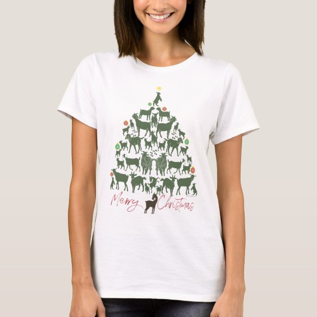 T-shirt Petit arbre de Noël de chèvre verte (Devant)