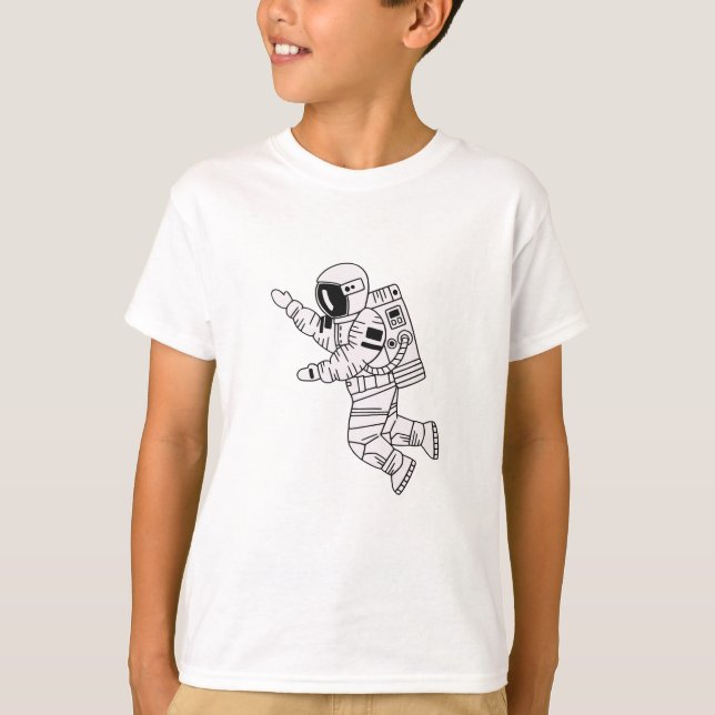 T-shirt Petit astronaute à main noire et blanche (Devant)