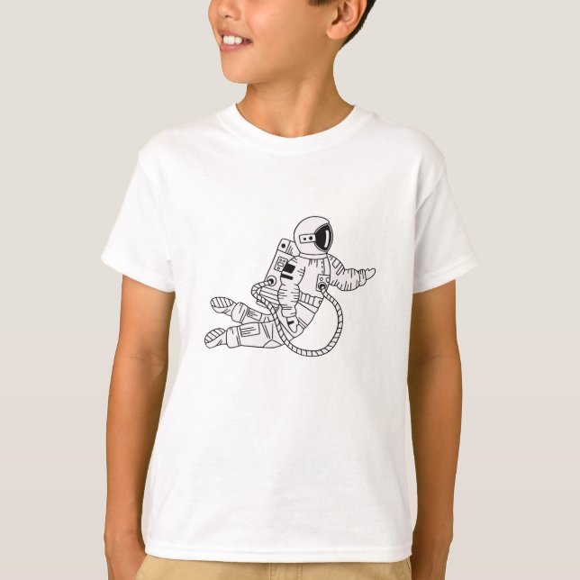 T-shirt Petit astronaute à main noire et blanche (Devant)