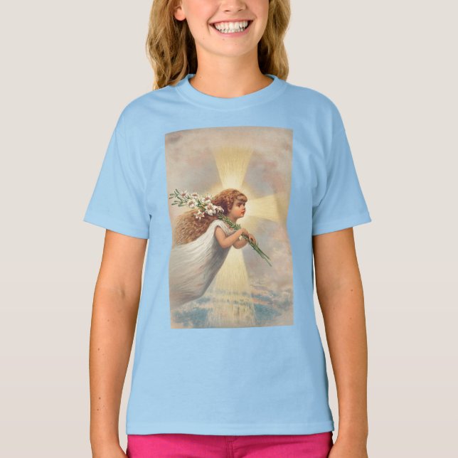 T-shirt Petit bébé ange tenant des lys (Devant)