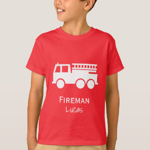 T-shirt Petit Camion-feu Garçon avec nom Rouge et blanc