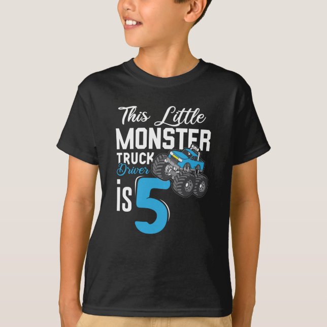 T-shirt Petit camionneur de monstre 5e anniversaire (Devant)