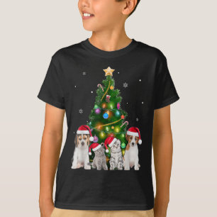 T-shirt Petit Chat Et Chien Noël Arbre Amoureux des chats 
