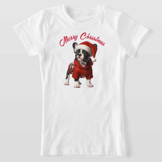 T-Shirt Petit Chien à taureaux français et chapeau de Sant (Poser)
