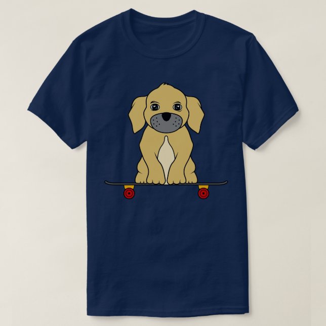 T-shirt Petit chien assis sur un skateboard (Design devant)