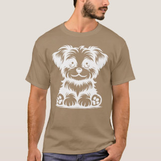 T-shirt Petit chien doux mignon chien Portrait fille vinta