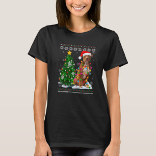 T-shirt Petit Chien moche Santa Hat Arbre de Noël Lumière