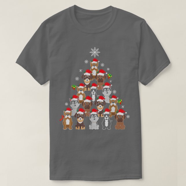 T-shirt Petit Chien Noël Lumières Arbre Marionnette Propri (Design devant)