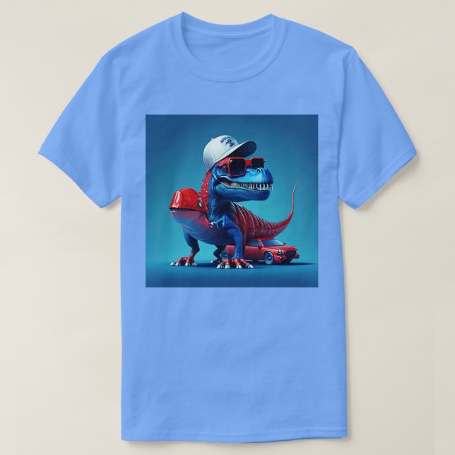 T-shirt petit dinosaure sur une voiture de sport rouge (Design devant)