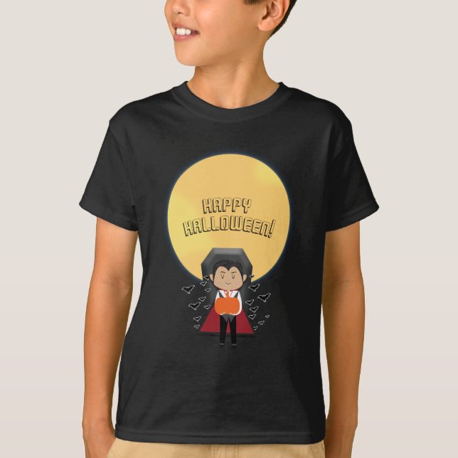 T-shirt Petit Dracula Halloween Vampire & Lune Personnalis (Devant)