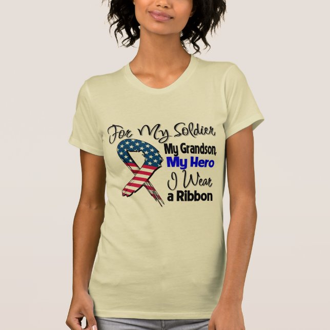 T-shirt Petit-fils - mon soldat, mon ruban patriotique de (Devant)