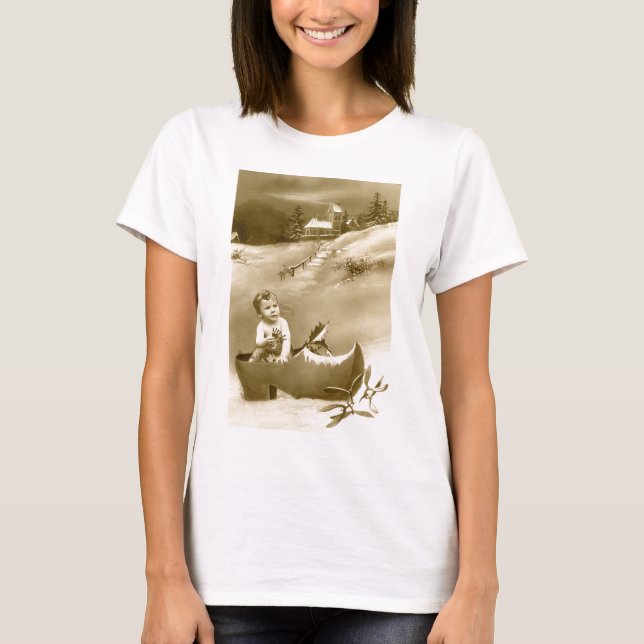 T-shirt Petit garçon de Noël, clog et mistletoe (Devant)