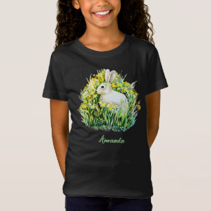 T-Shirt Petit lapin blanc et fleurs