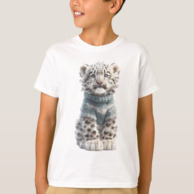 T-shirt Petit Léopard des Neiges Douillet pour Enfants (Devant)