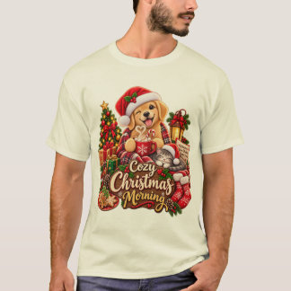 T-shirt Petit matin de Noël cosy – Chien Retriever doré mi