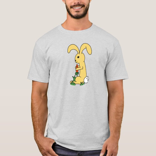 T-shirt Petit Mignonne Lapin Caricature Jaune Tenant Une C (Devant)
