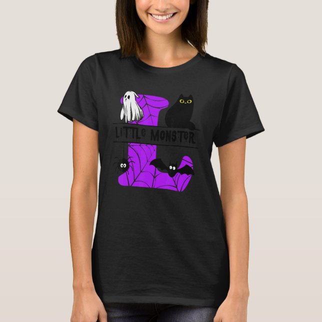 T-shirt Petit Monstre Chat Noir Halloween (Devant)