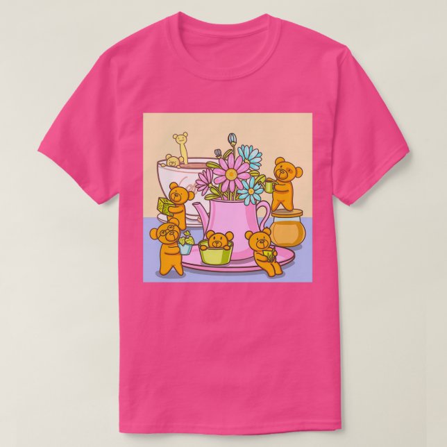 T-shirt Petit ours barista avec café autocollant ours (Design devant)