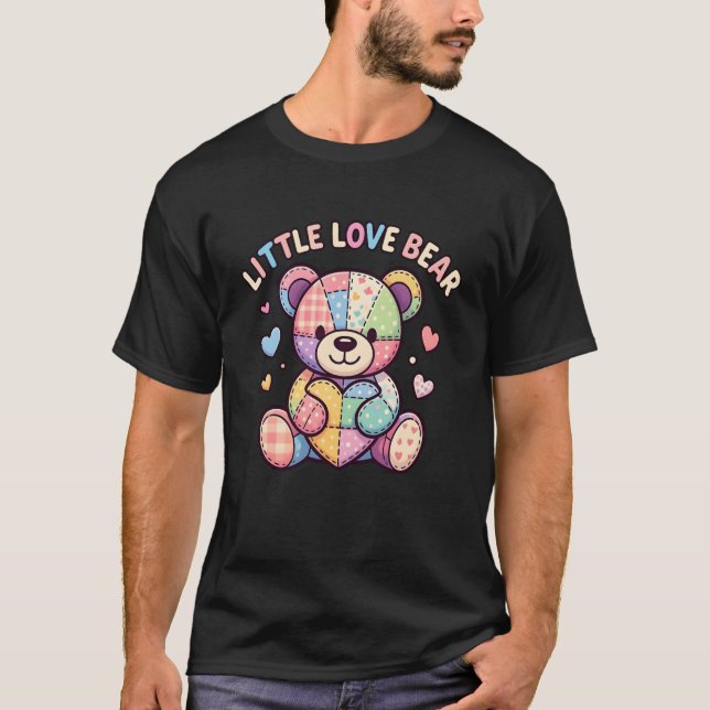 T-shirt Petit ours d'amour mignon patchwork Teddy couture  (Devant)