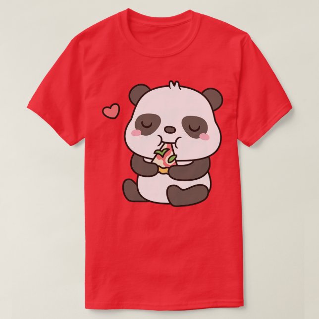 T-shirt Petit Panda Gentil Et Pizza (Design devant)