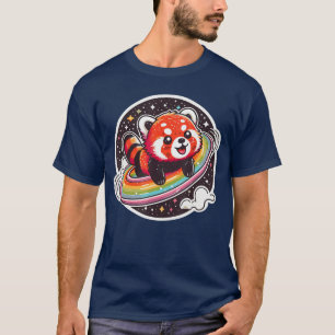 T-shirt Petit Panda Rouge dans l'Espace Style Dessin Animé