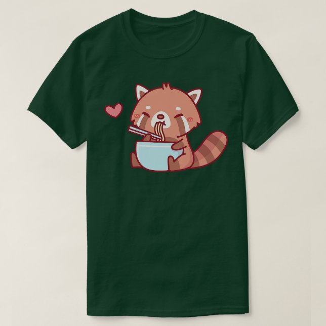 T-shirt Petit Panda Rouge mignon Ramen manger (Design devant)