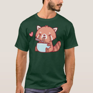 T-shirt Petit Panda Rouge mignon Ramen manger
